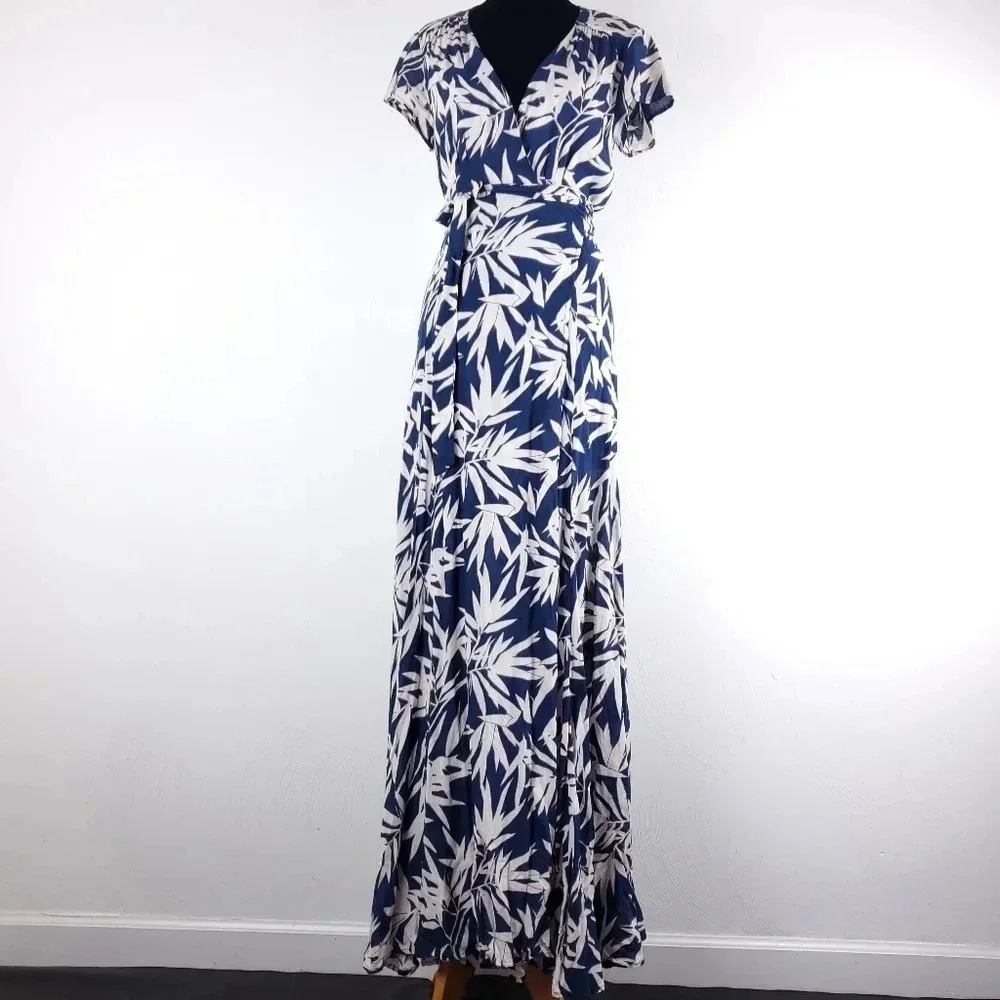 Amuse Society Navy and White Tropical Print Maxi Dress